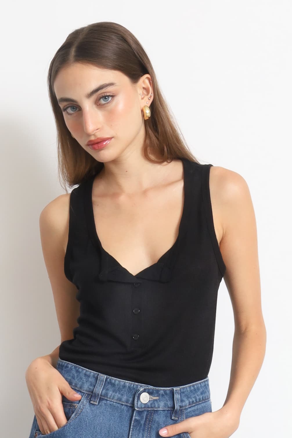 FOUR BUTTONS TANK TOP BLACK