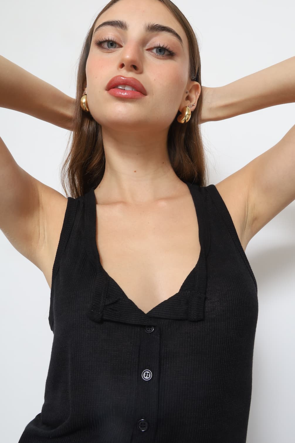 FOUR BUTTONS TANK TOP BLACK